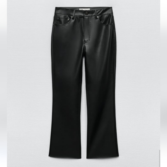 ZARA FLARED FAUX LEATHER  Pants BLACK Size 2 - Picture 8 of 11